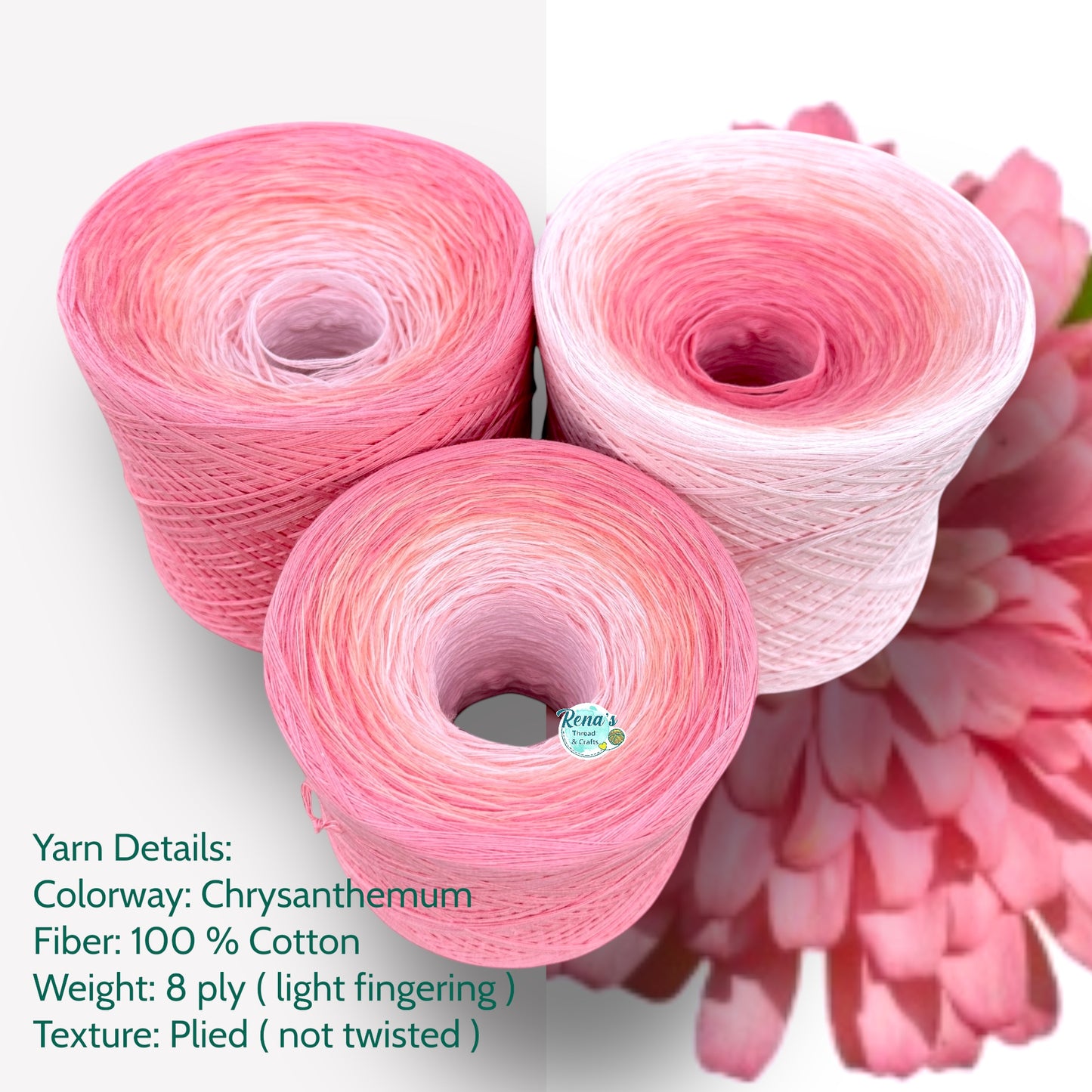 Chrysanthemum, November Birth Flower, Gradient Cotton Natural Fiber Yarn - Rena'sThreadandCrafts