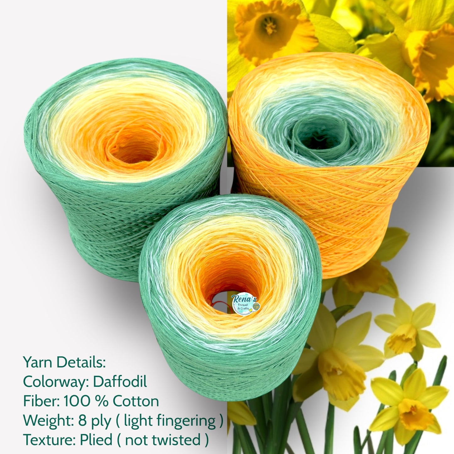 Daffodil, March Birth Flower, Gradient Cotton Natural Fiber Yarn - Rena'sThreadandCrafts