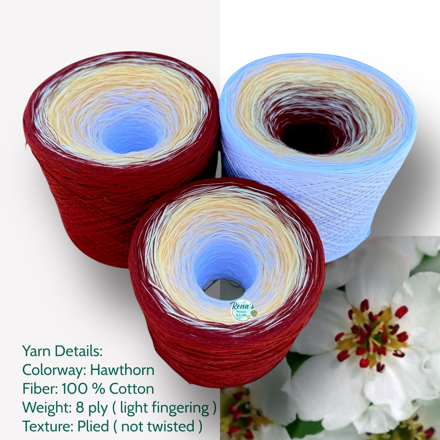 Hawthorn, May Birth Flower, Gradient Cotton Natural Fiber Yarn - Rena'sThreadandCrafts