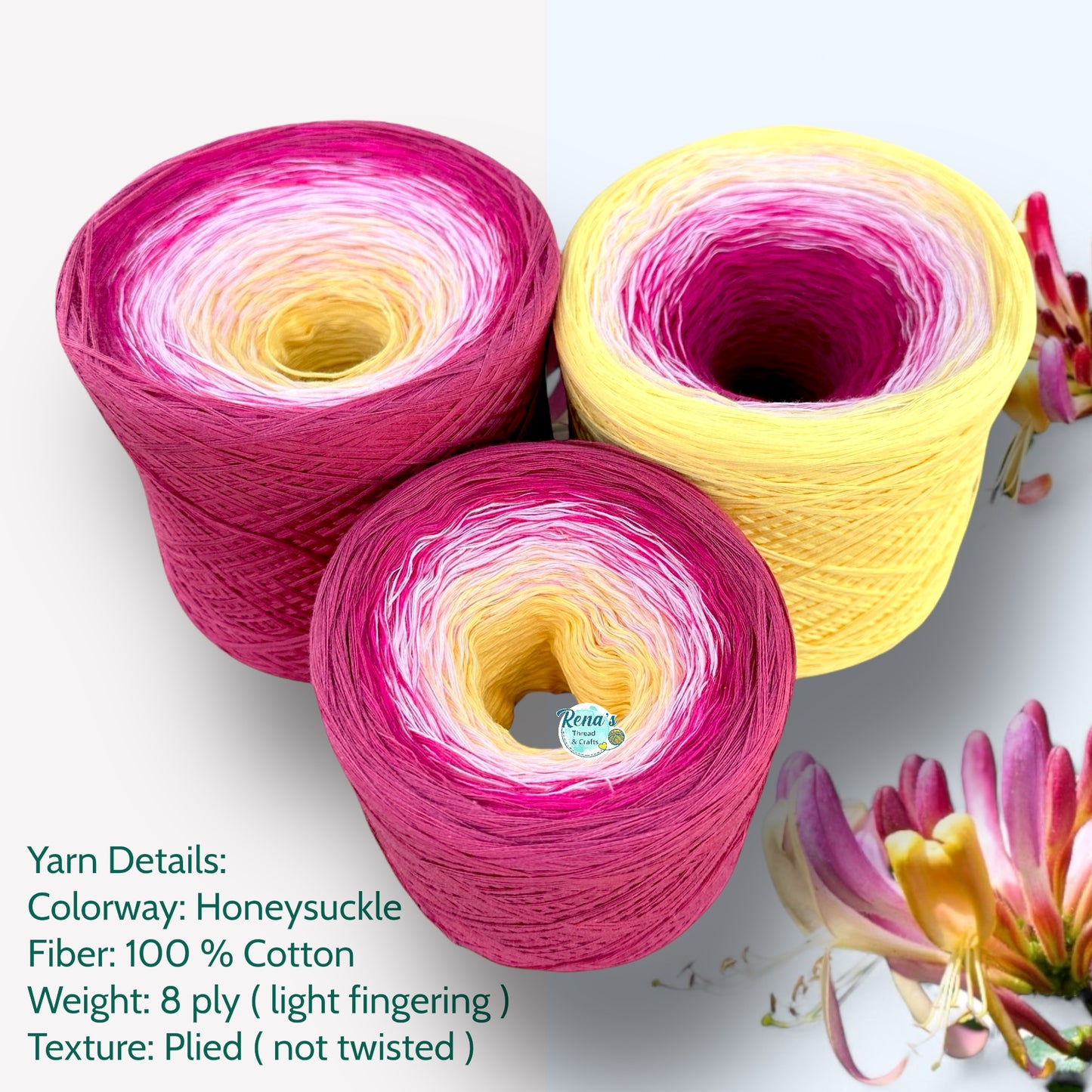 Honeysuckle, June Birth Flower, Gradient Cotton Natural Fiber Yarn - Rena'sThreadandCrafts
