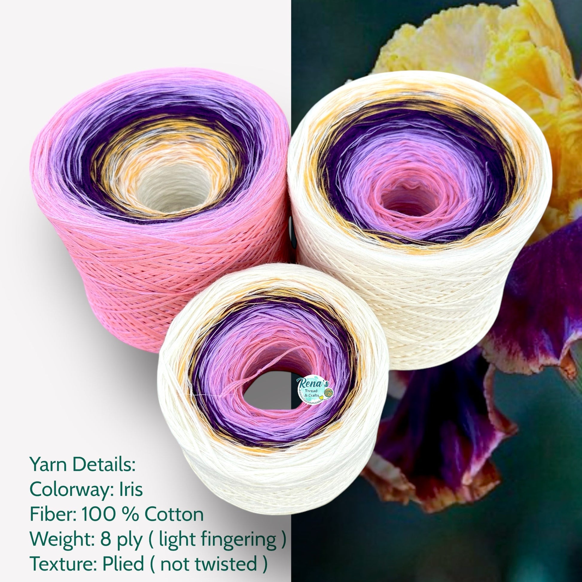 Iris , February Birth Flower, Gradient Cotton Natural Fiber Yarn - Rena'sThreadandCrafts