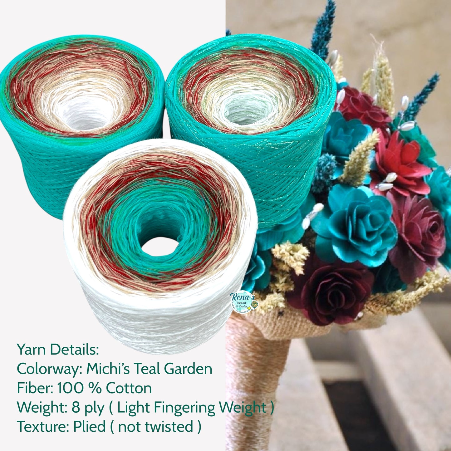 Michi’s Teal Garden, Gradient Yarn - Rena'sThreadandCrafts