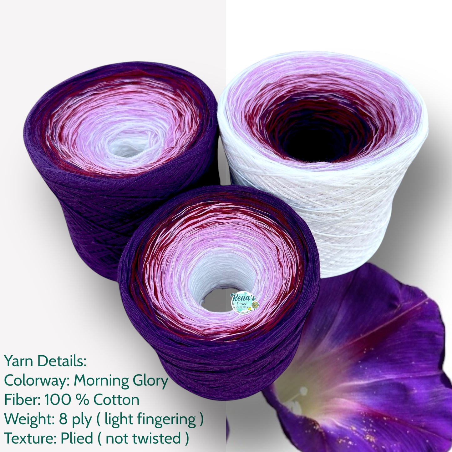 Morning Glory, September Birth Flower, Gradient Cotton Natural Fiber Yarn - Rena'sThreadandCrafts
