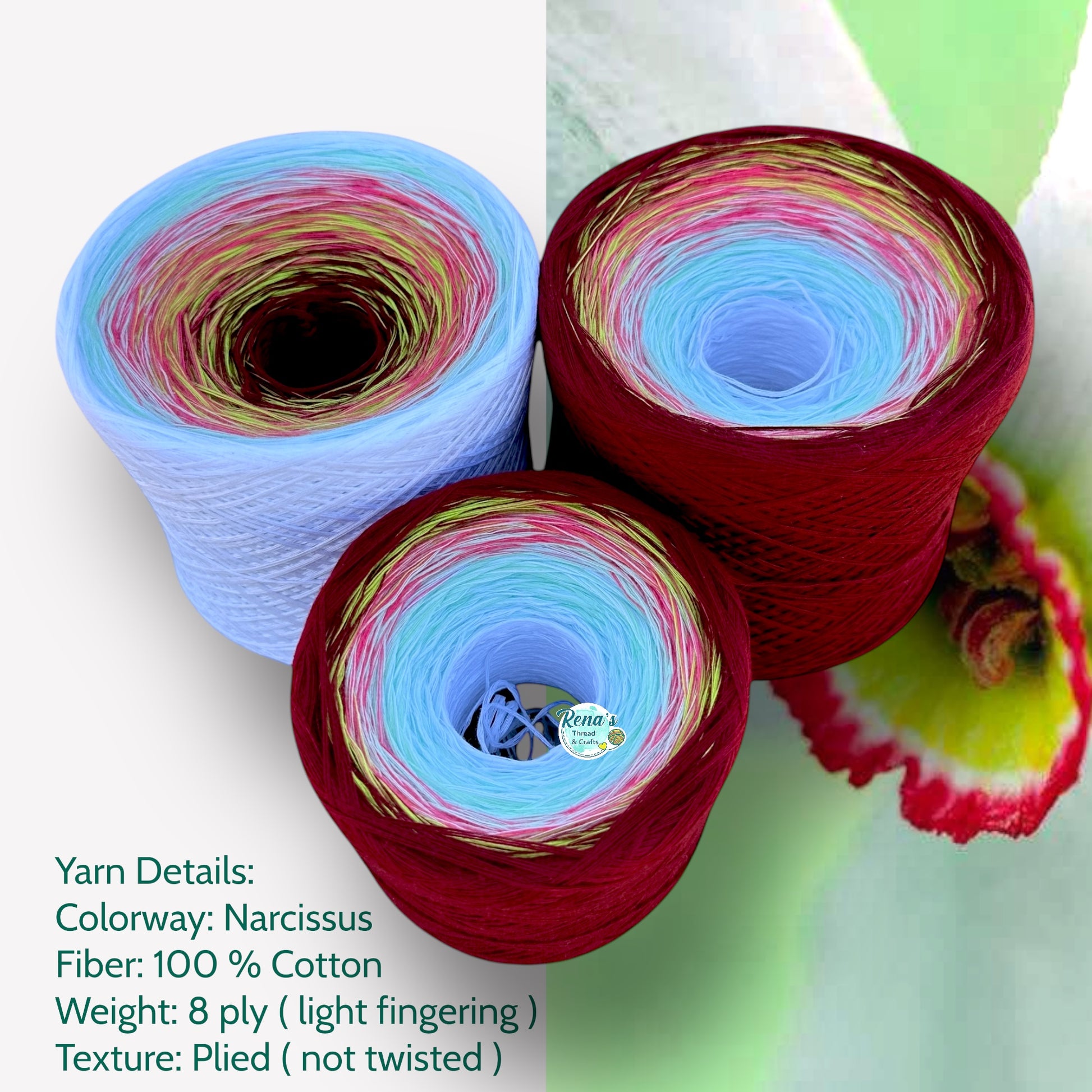 Narcissus, December Birth Flower, Gradient Cotton Natural Fiber Yarn - Rena'sThreadandCrafts