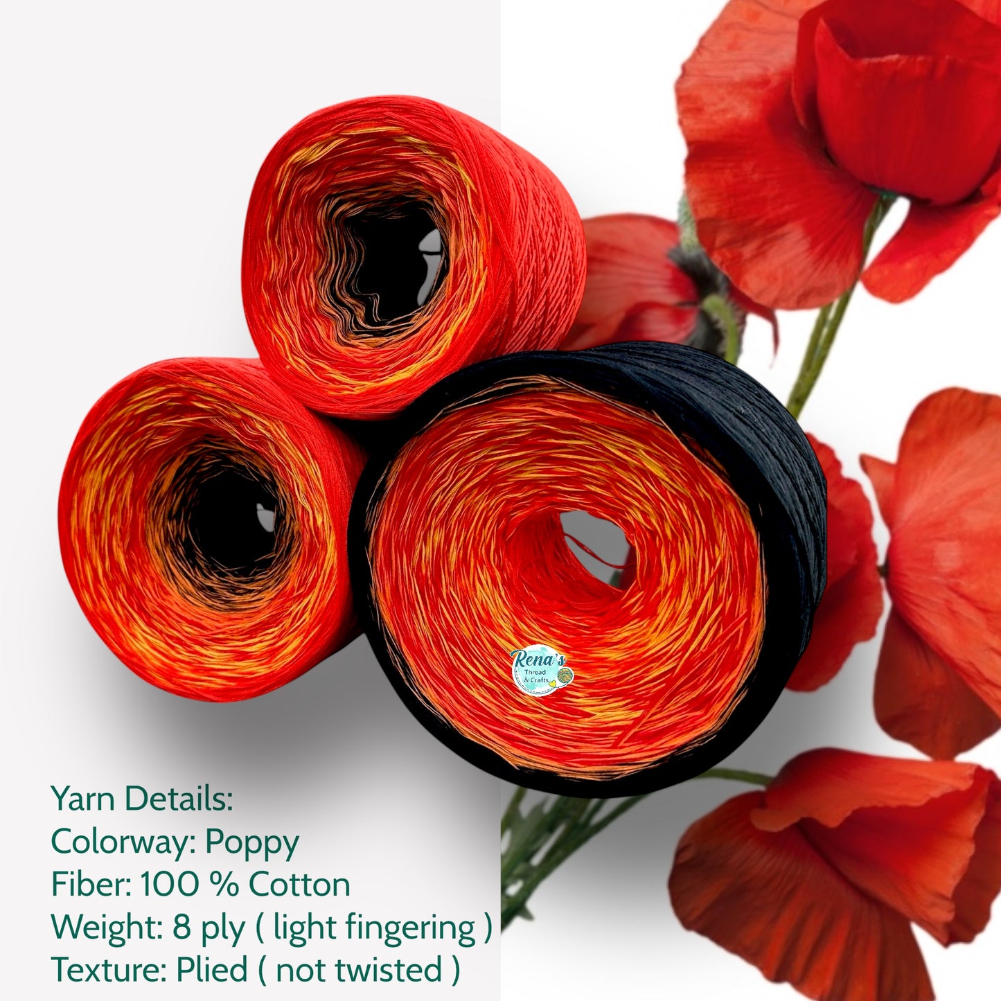 Poppy, August Birth Flower, Gradient Cotton Natural Fiber Yarn - Rena'sThreadandCrafts