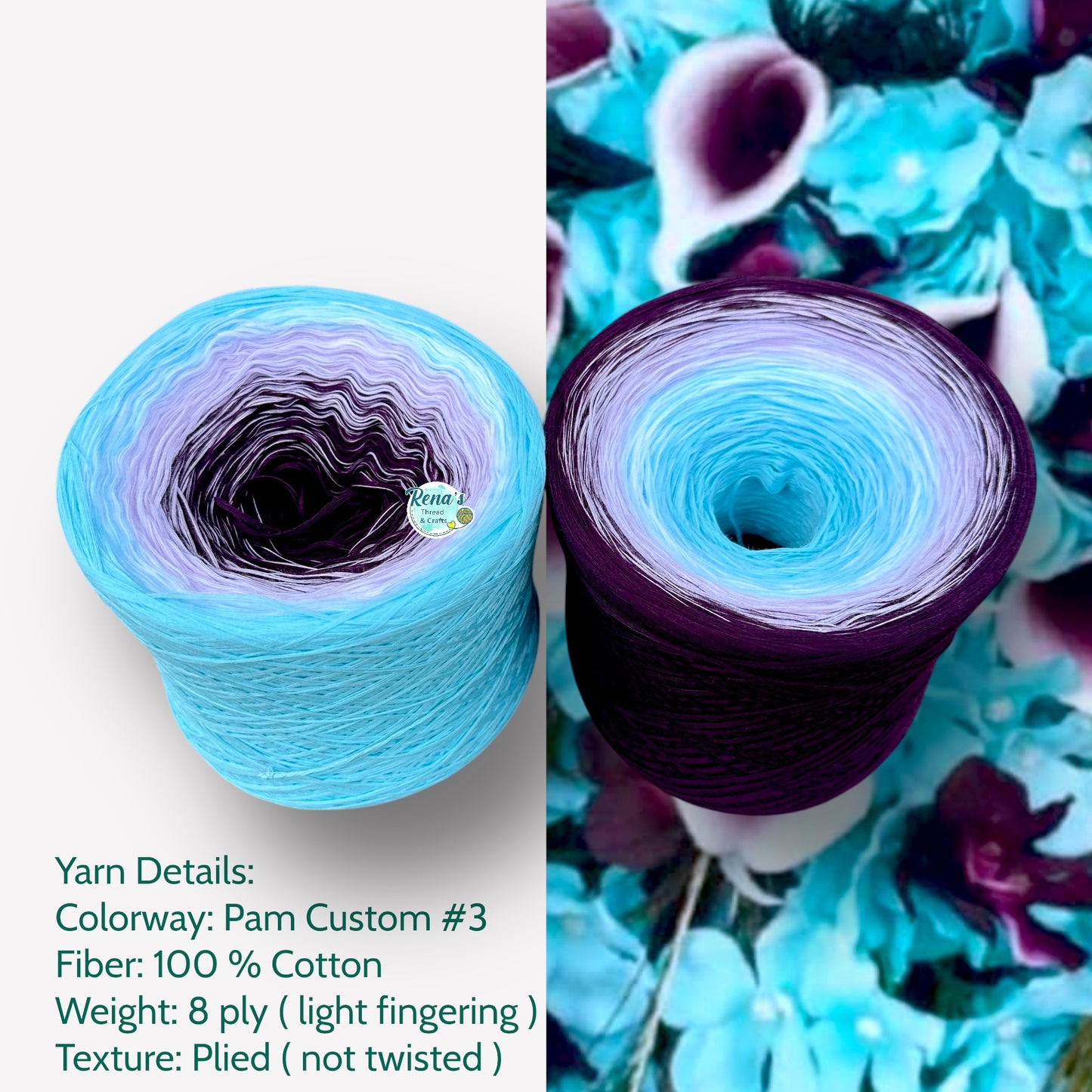 Tied With Love : Aqua & Plum, Gradient Yarn - Rena'sThreadandCrafts