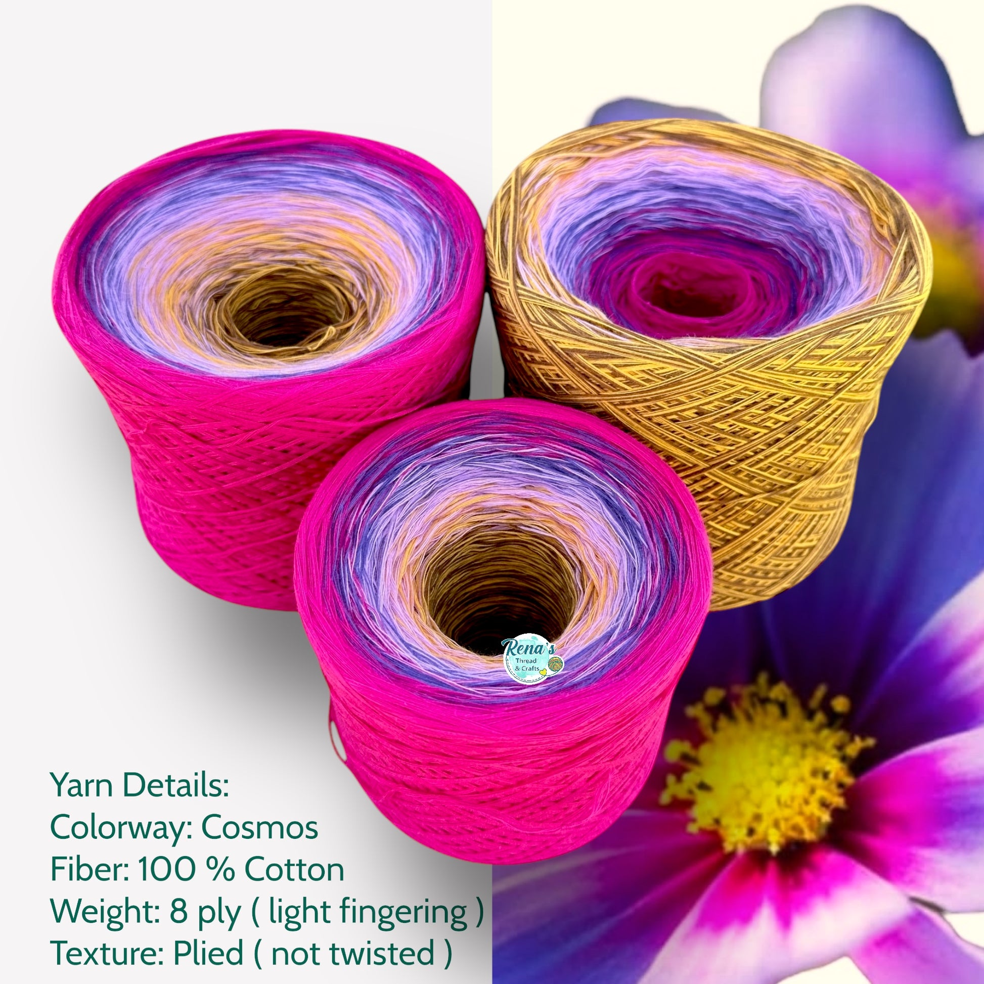 Cosmos, October Birth Flower, Gradient Cotton Natural Fiber Yarn - Rena'sThreadandCrafts