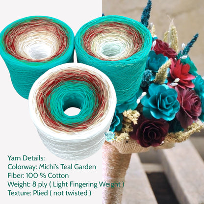 Michi’s Teal Garden, Gradient Yarn - Rena'sThreadandCrafts