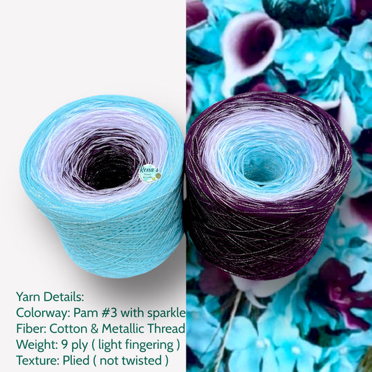 Tied With Love : Aqua & Plum, Gradient Yarn With Sparkle - Rena'sThreadandCrafts