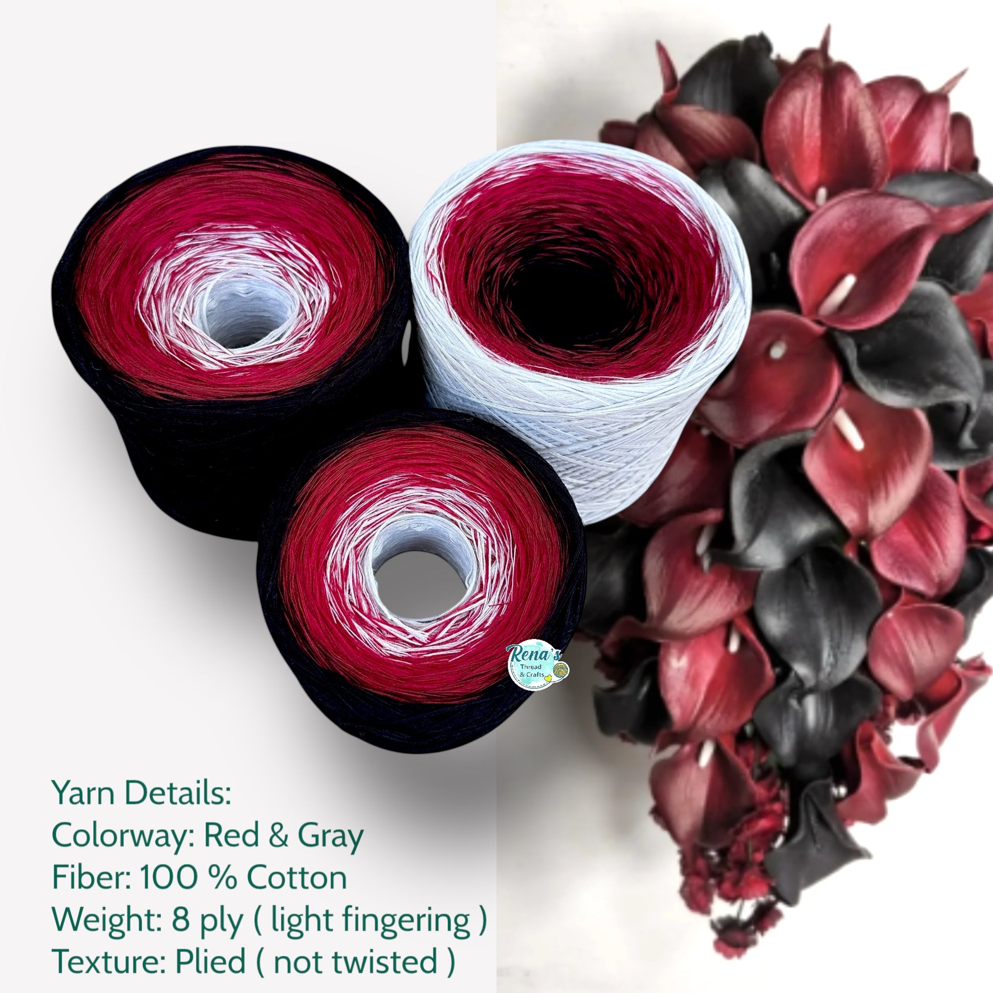 Tied With Love : Red & Gray, Gradient Cotton Natural Fiber Yarn - Rena'sThreadandCrafts
