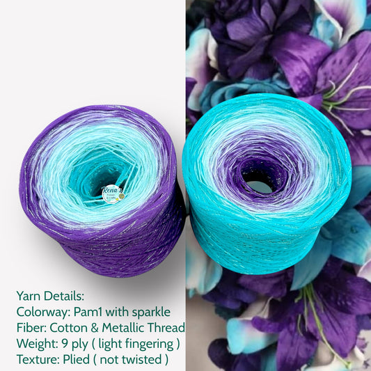 Tied With Love : Teal and Purple, Gradient Yarn With Sparkle - Rena'sThreadandCrafts
