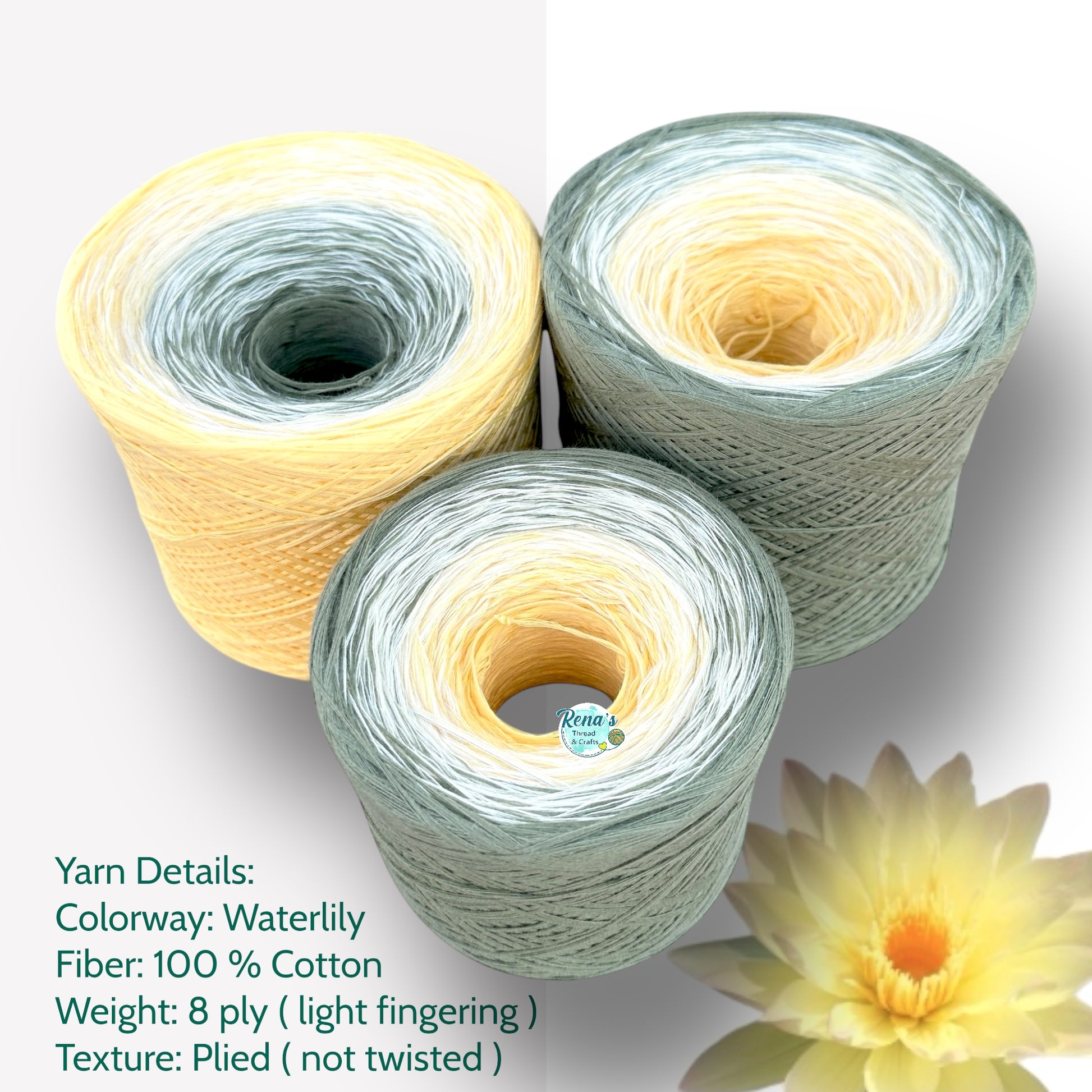 Waterlily, July Birth Flower, Gradient Cotton Natural Fiber Yarn - Rena'sThreadandCrafts